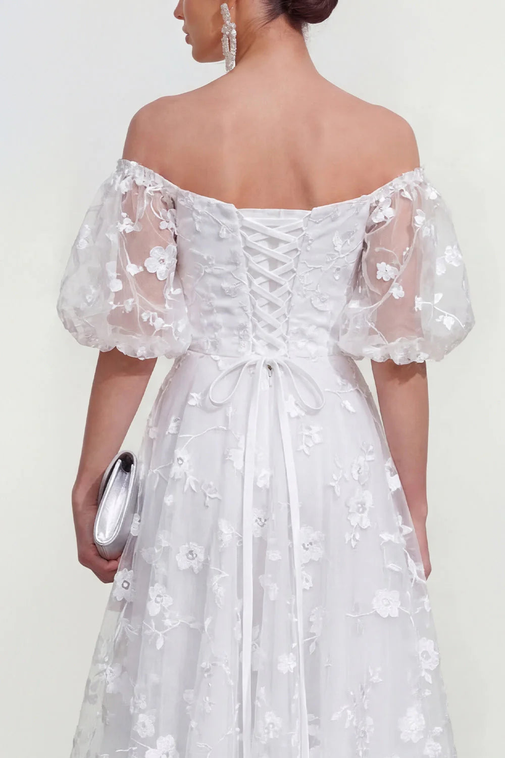 Off the Shoulder Floral Lilac Ruched A Line Wedding Guest Dress