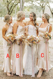 Champagne Sheath Satin Long Mismatch Bridesmaid Dress