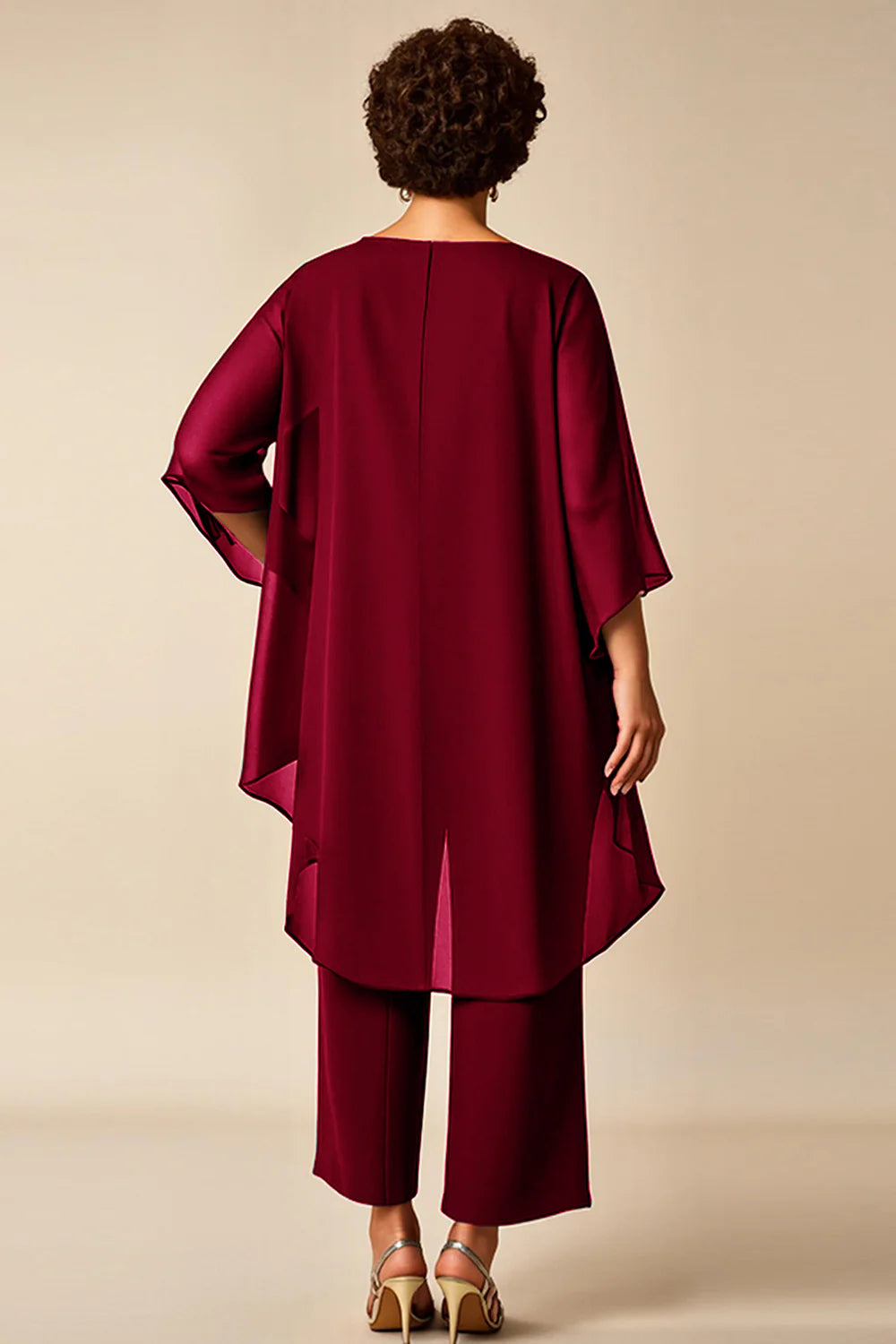 Dusty Rose 2 Piece Round Neck Chiffon Mother of the Bride Pant Suits