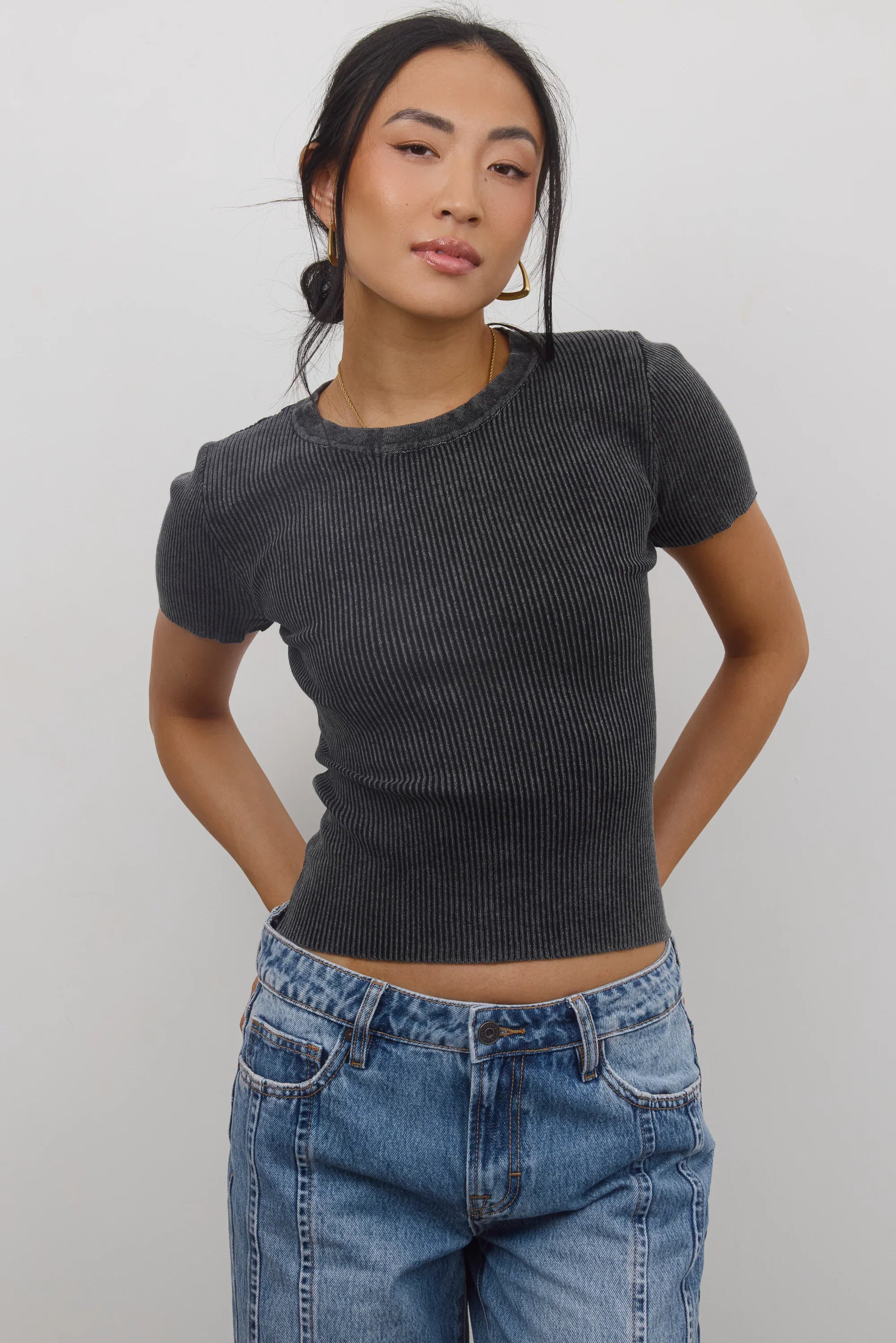 Rome Ribbed Top in Charcoal