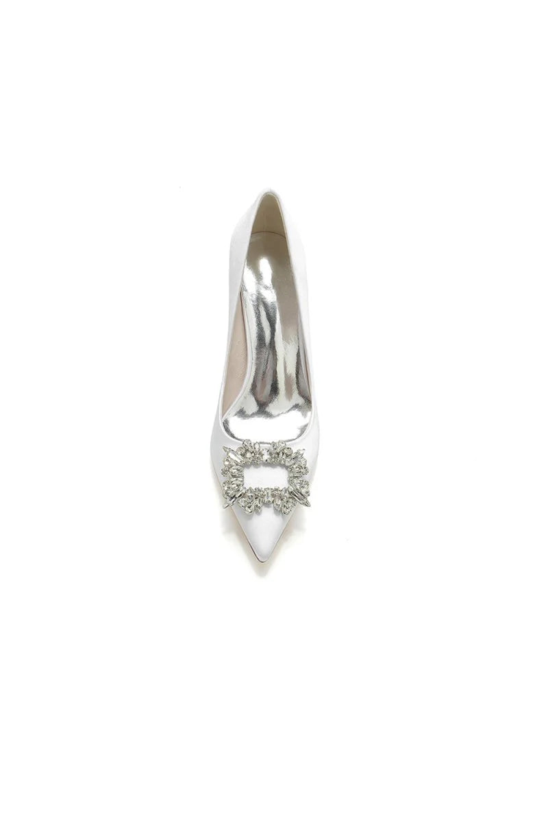Pointed Toe Block Heels with Rhinestone