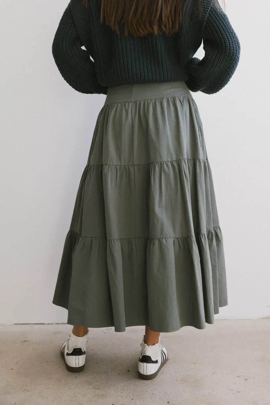 Luna Tiered Maxi Skirt in Sage FINAL SALE