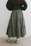 Luna Tiered Maxi Skirt in Sage FINAL SALE