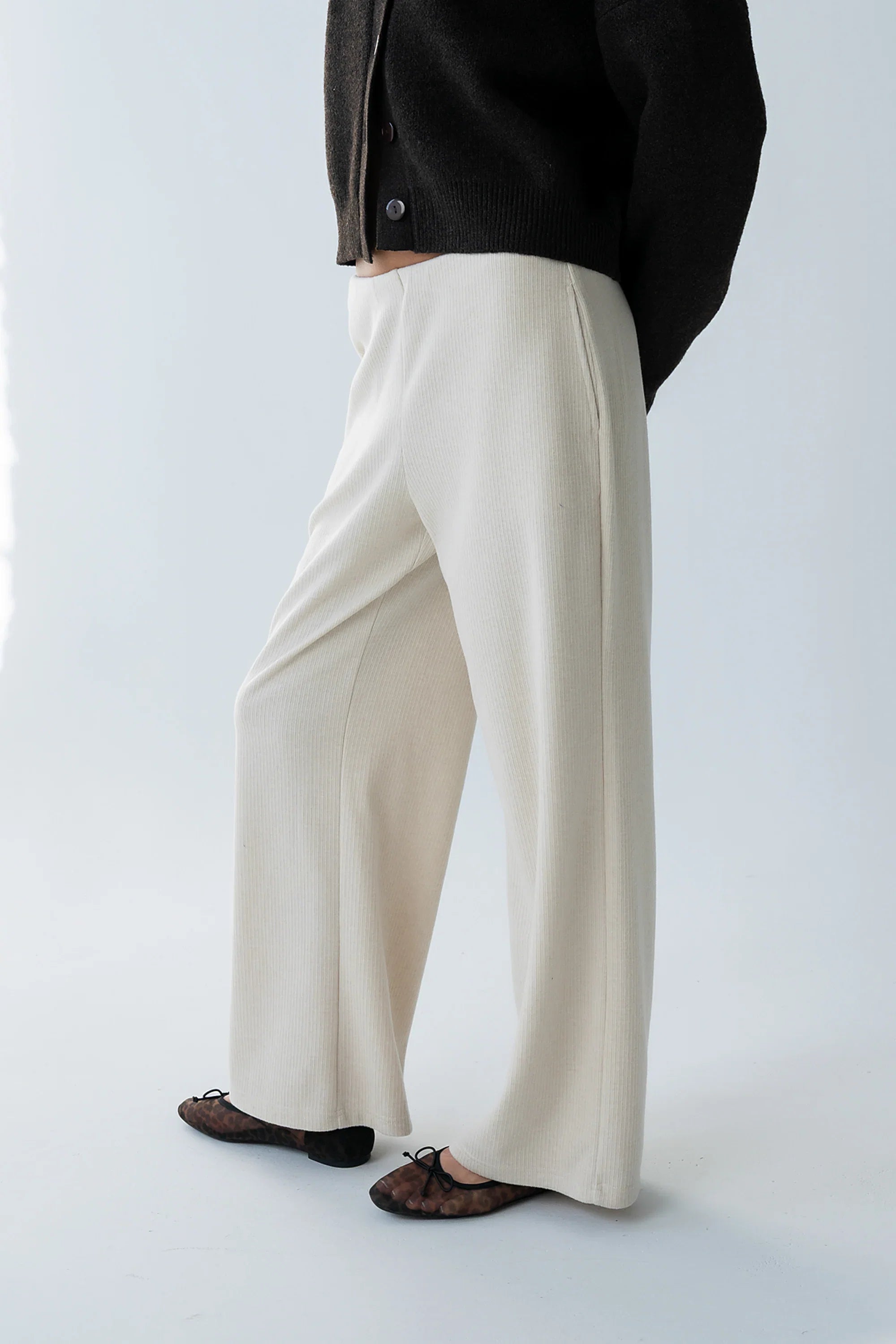 Ronda Ribbed Wide Leg Pants in Oatmeal