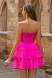 Fuchsia Tiered A Line Sweetheart Corset Short Homecoming Dress