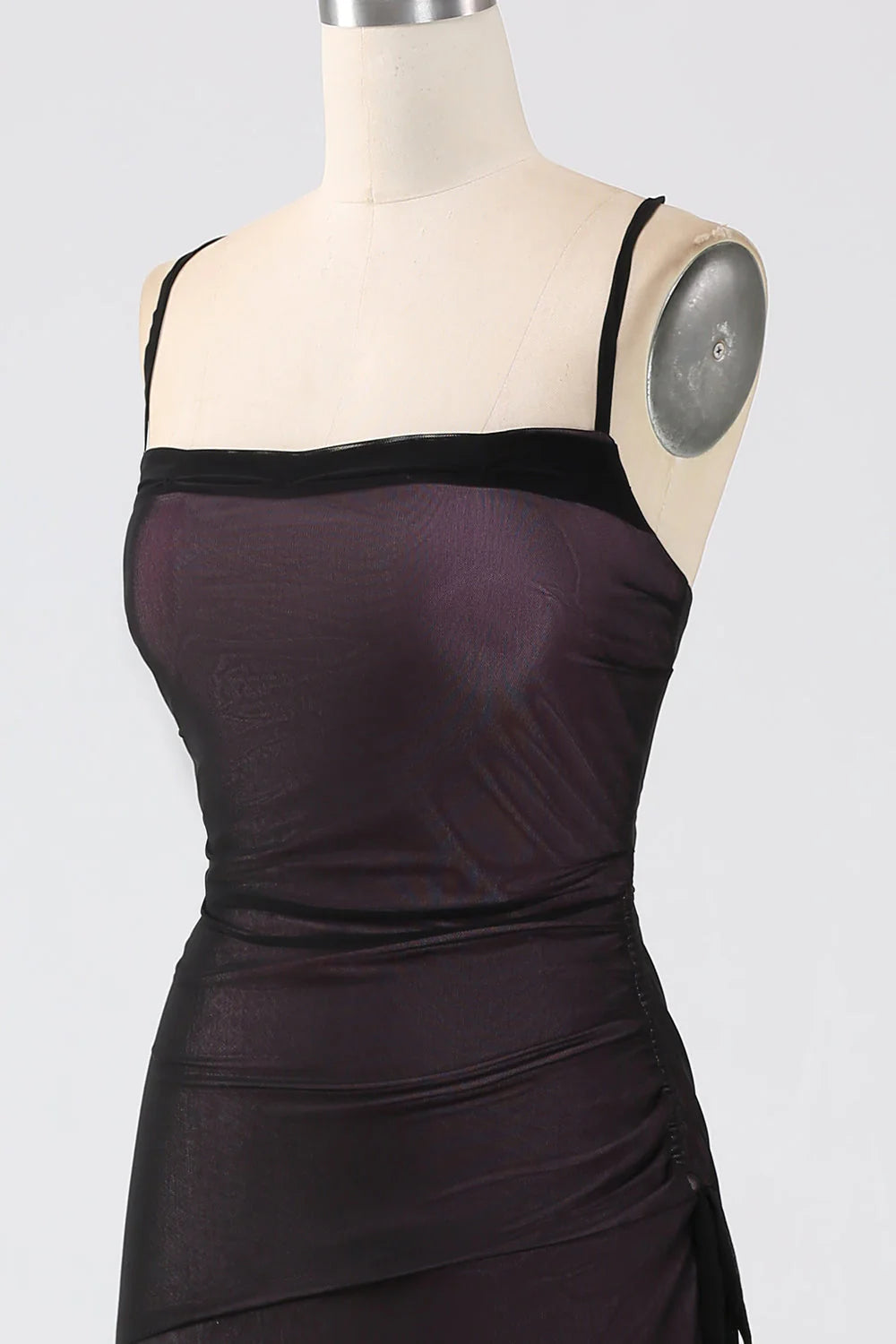 Black Red Sheath Spaghetti Straps Backless Maxi Plus Size Bridesmaid Dress