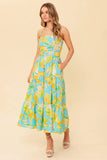 A PERFECT DAY MIDI DRESS BLUE YELLOW