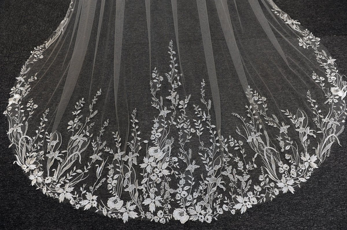 Vintage Flower Lace Veil Cathedral Tulle Bridal veil