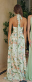 CHEYENNE GOWN SAGE FLORAL CHIFFON HALTER DRESS