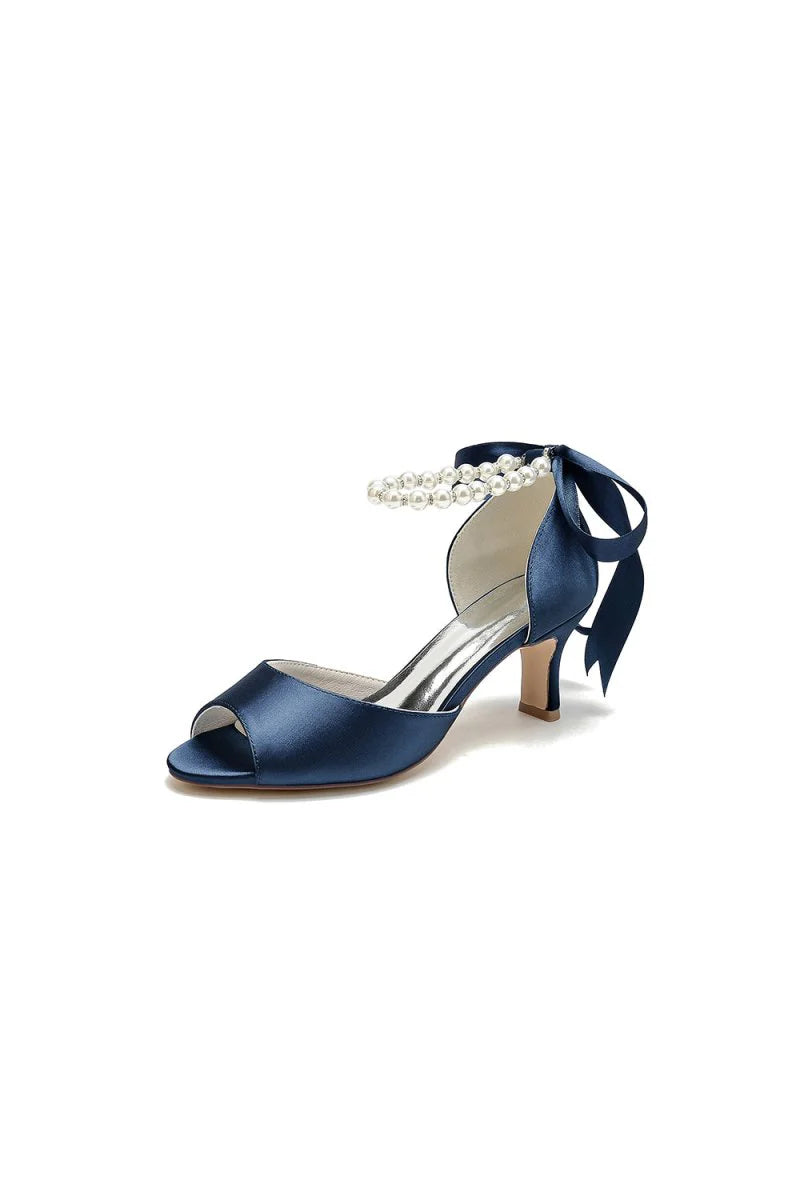 Chic Peep Toe Ribbons Faux Pearl Pumps