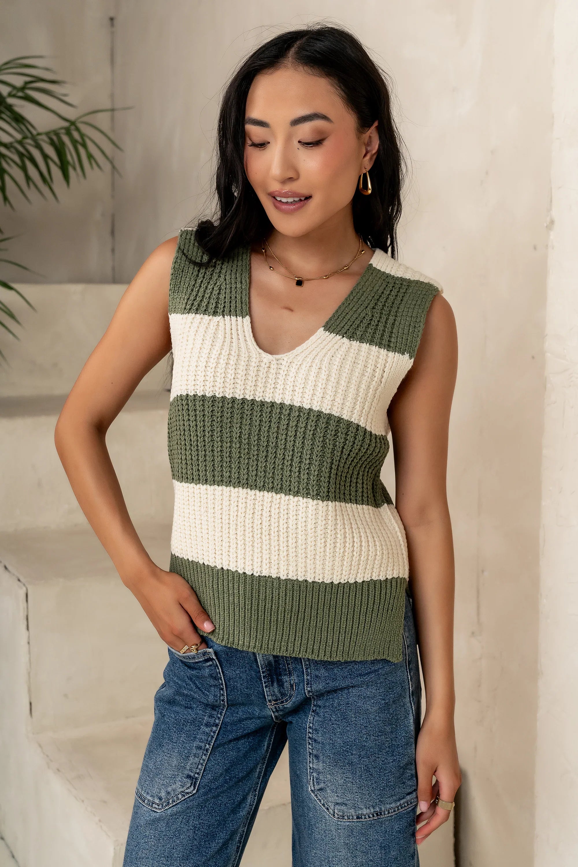 Yasmin Striped Sweater in Olive FINAL SALE