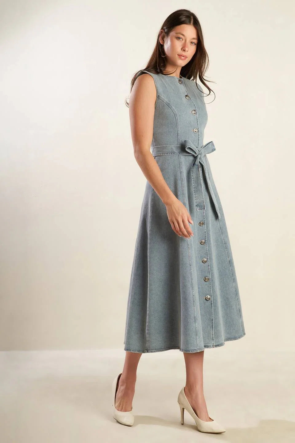 NAUTICAL NICE LIGHT DENIM MIDI DRESS