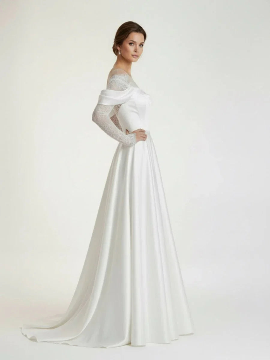 Mermaid Off the Shoulder Satin Lace Wedding Dress