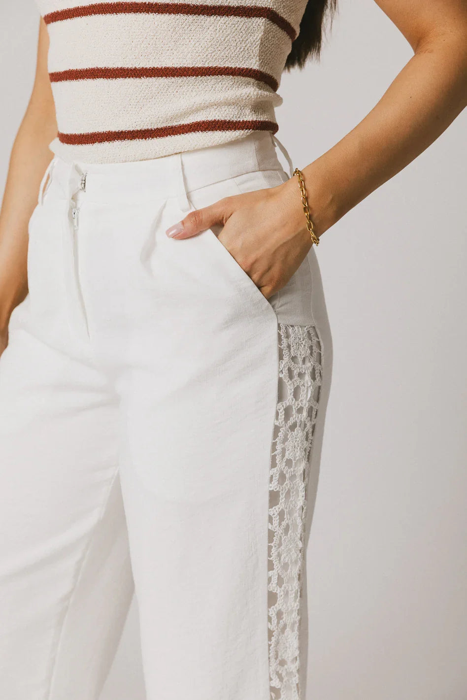 Karie Crochet Pants in White FINAL SALE