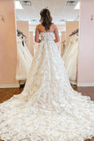 A Line Strapless Floral Lace Wedding Dresses