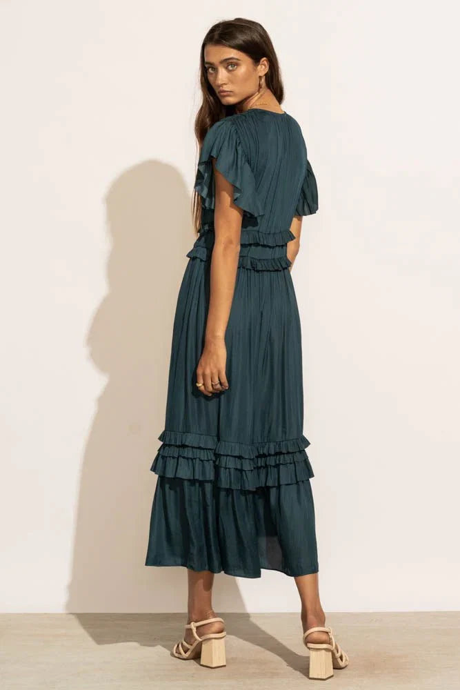 Willa Ruffle Dress in Teal FINAL SALE