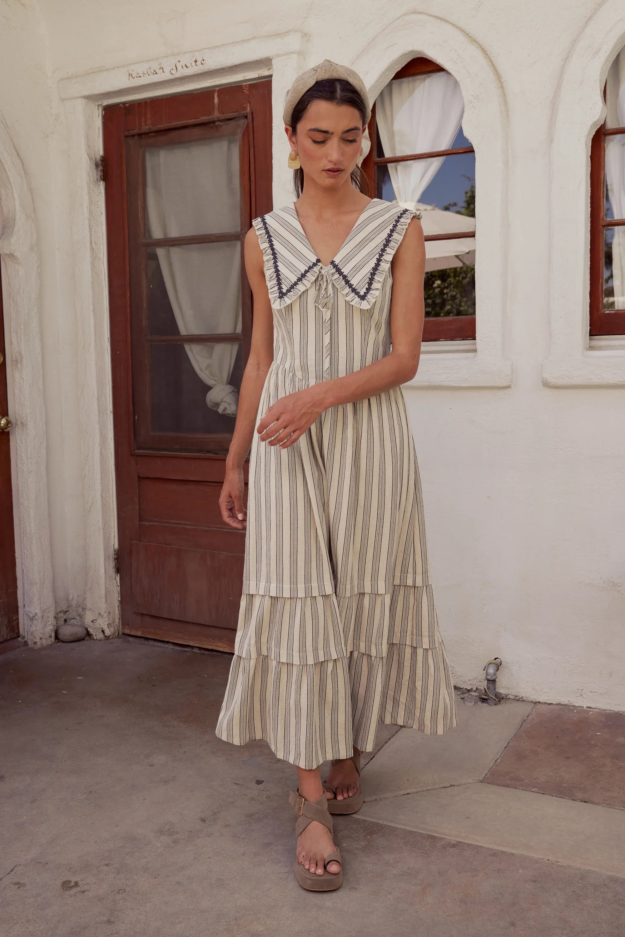 Miya Collared Midi Dress in Natural FINAL SALE