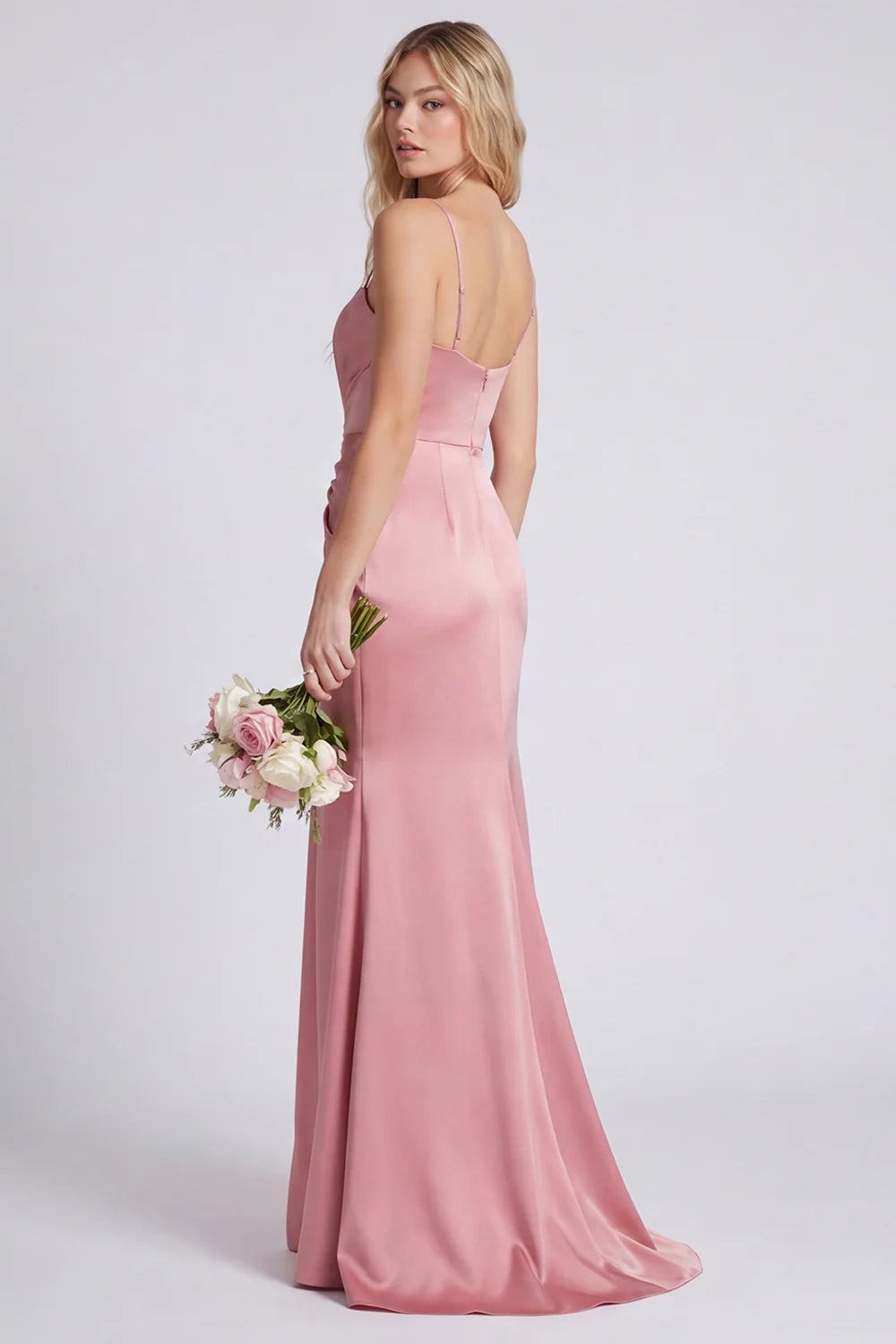 Dusty Rose Ruched Spaghetti Straps Mermaid Bridesmaid Dress