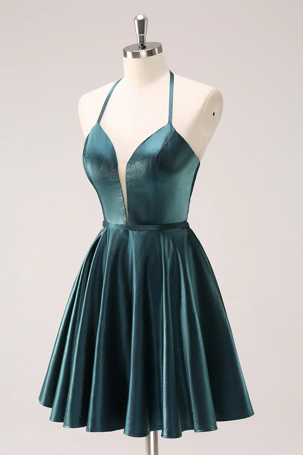 Peacock Blue A Line Halter Short Homecoming Dress with Lace Up Back
