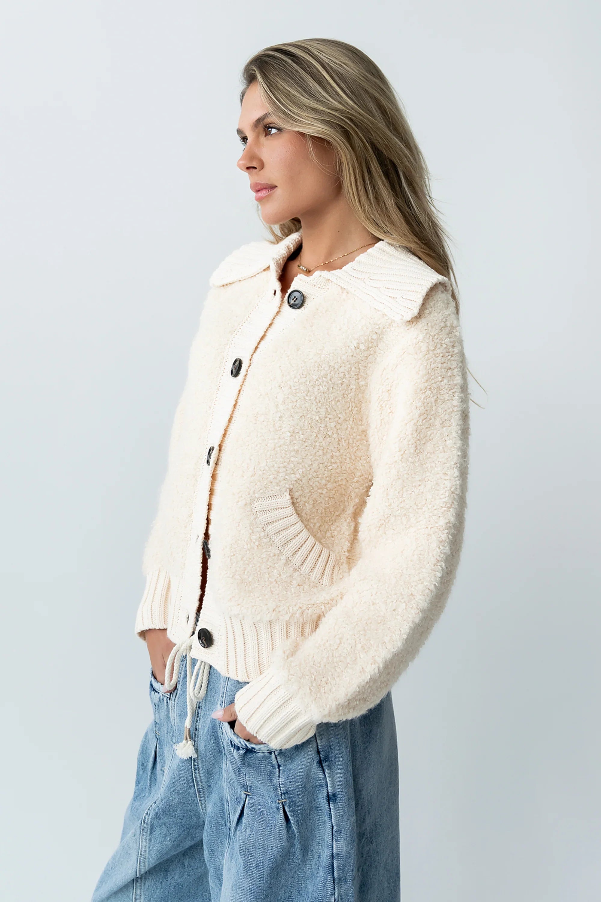 Jonah Collared Cardigan in Cream FINAL SALE