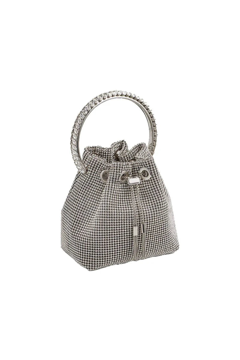 Womens Small Rhinestone Clutch Bucket Bags