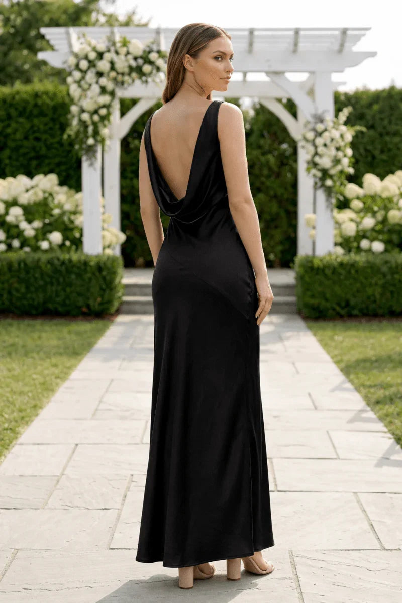 Charming Sheath V Neck Stretch Satin Bridesmaid Dresses
