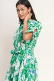 SIMPLY IN BLOOM GREEN FLORAL MIDI SHIRT DRESS