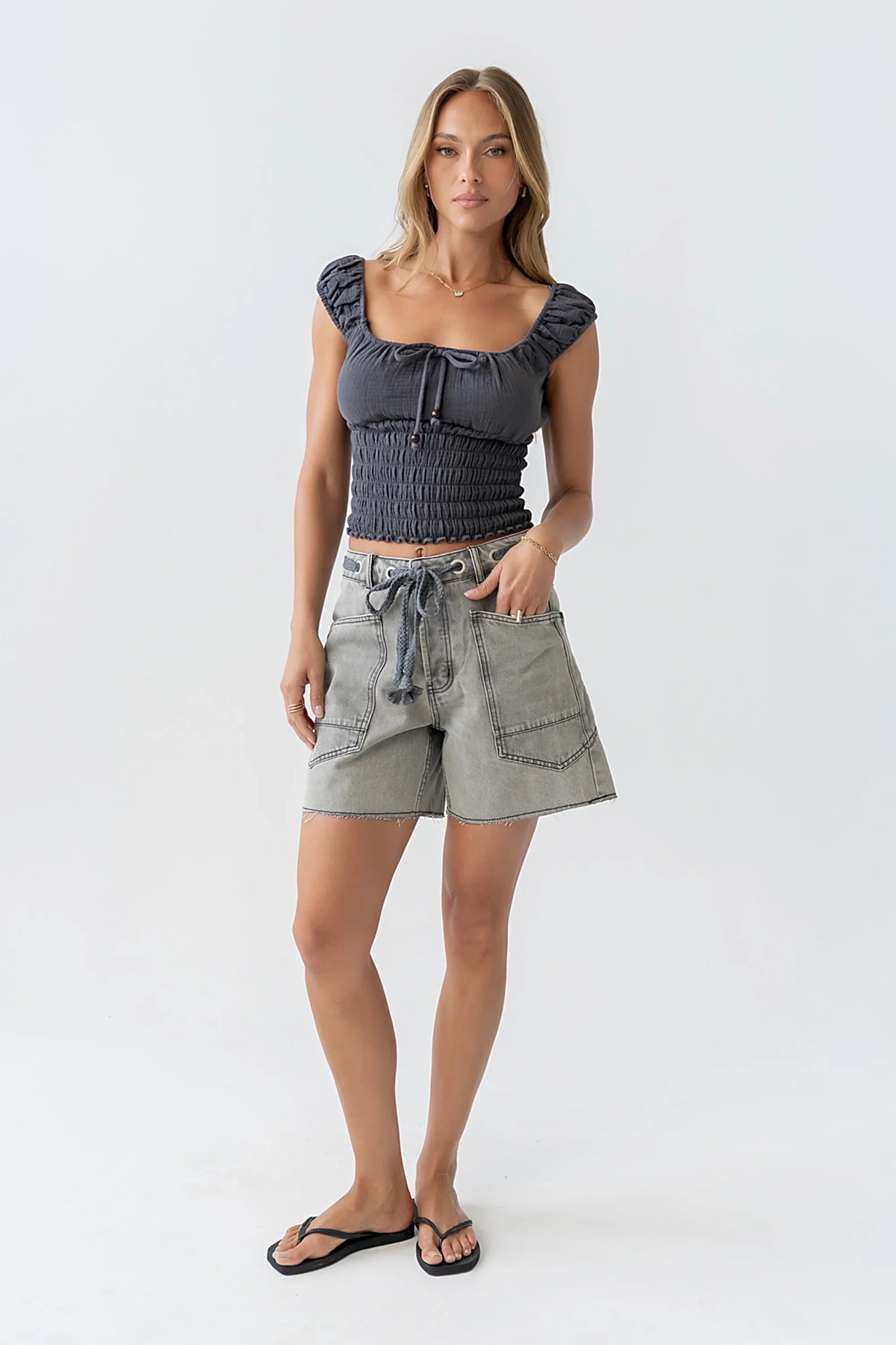 Morgan Smocked Top in Navy