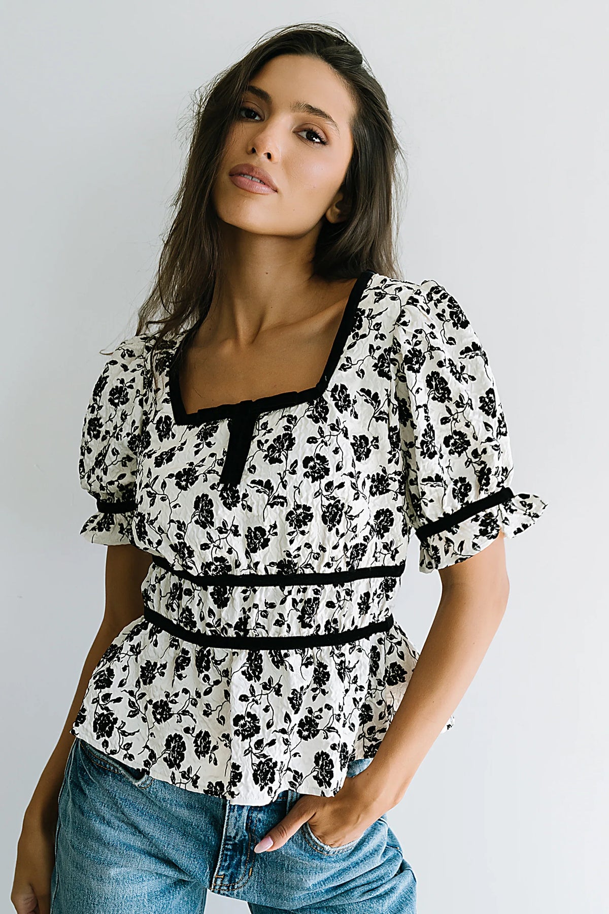 Tallie Floral Blouse in Cream FINAL SALE