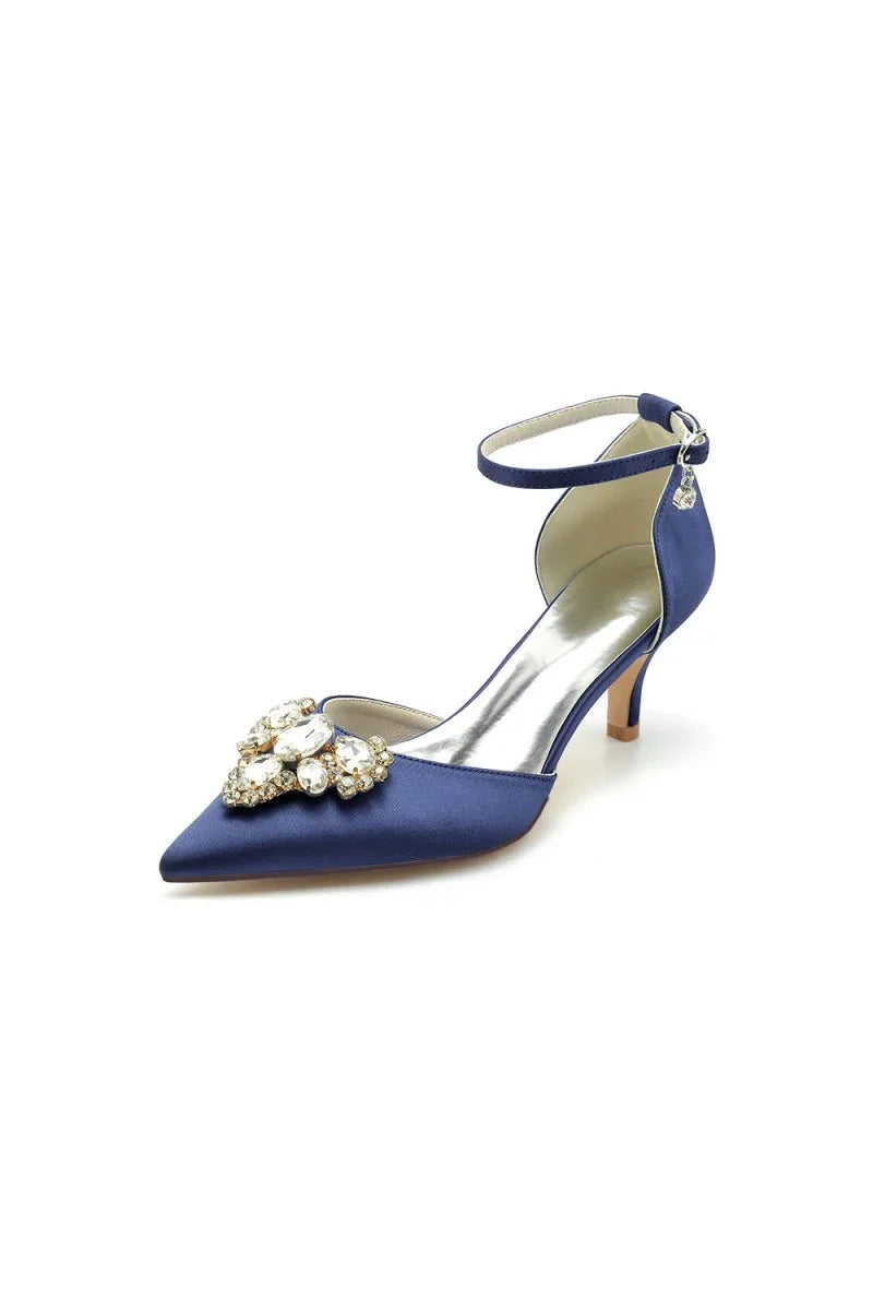 Rhinestone Pointed Toe Kitten Heels With Rhinestone