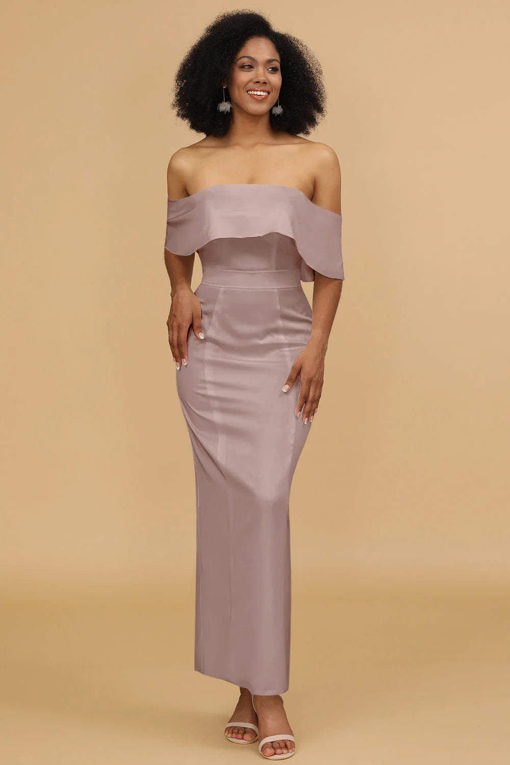 Mermaid Off the Shoulder Floor Length Satin Bridesmaid Dress