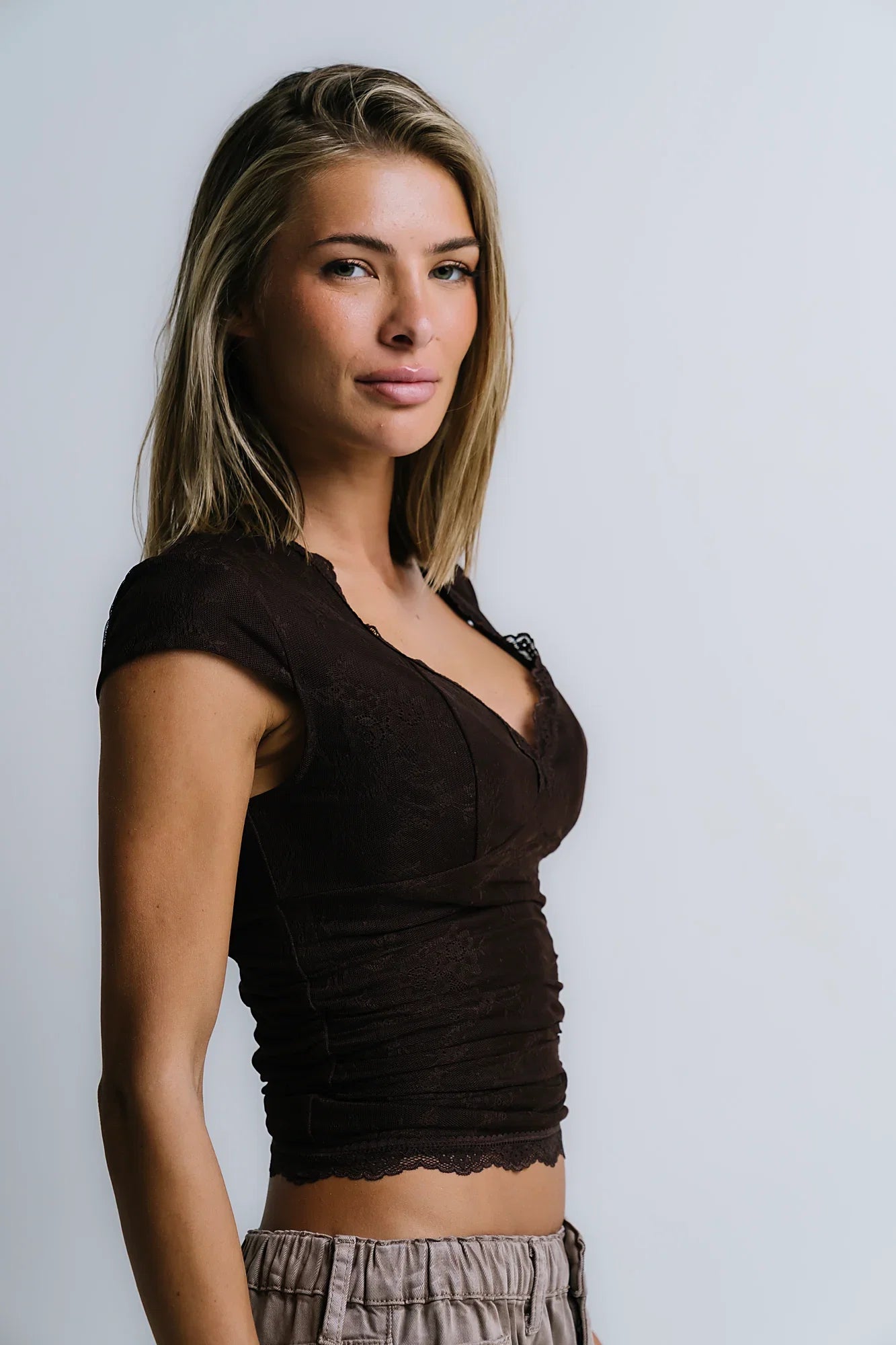 Gracie Lace Top in Brown