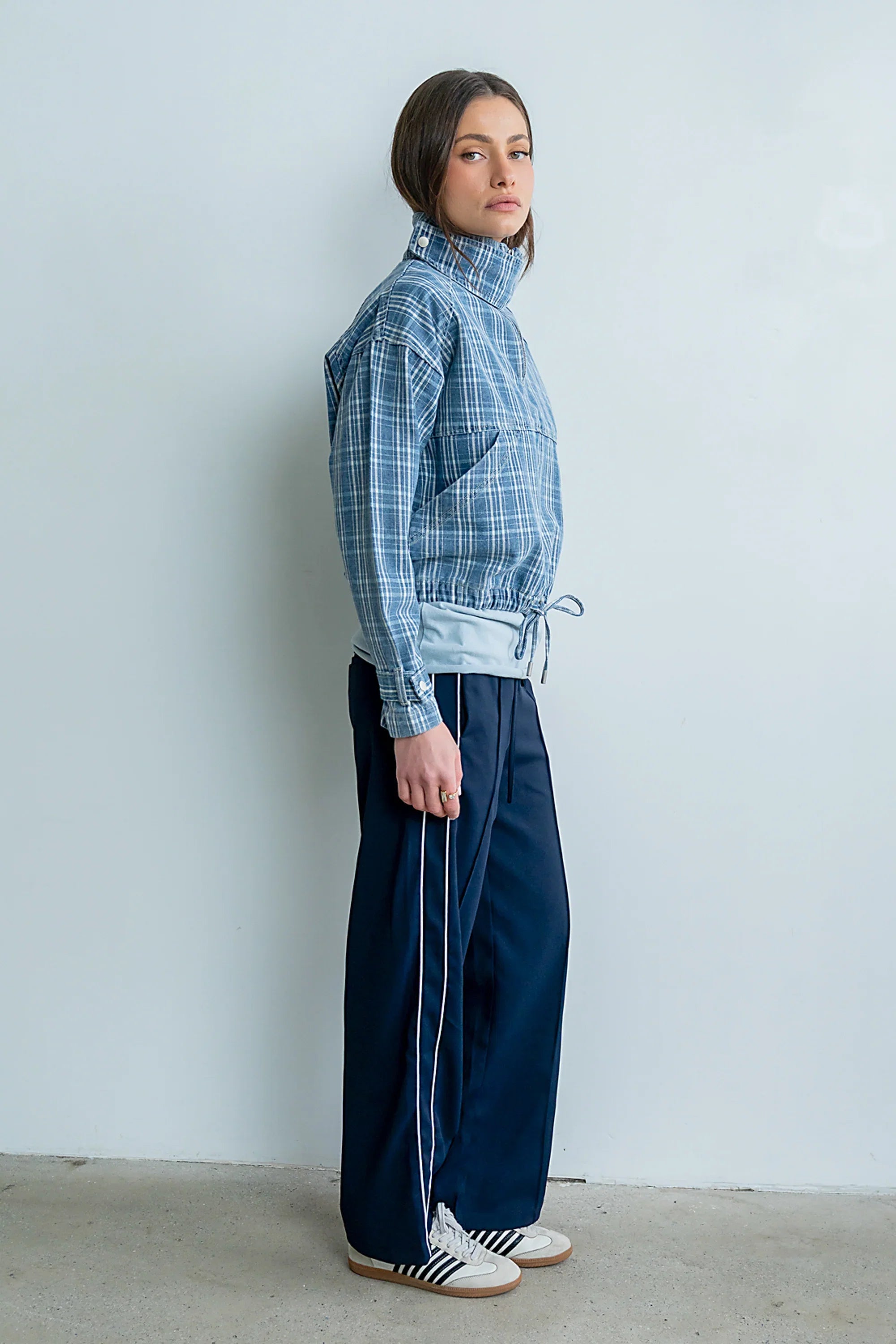 Regina Denim Jacket in Plaid Denim