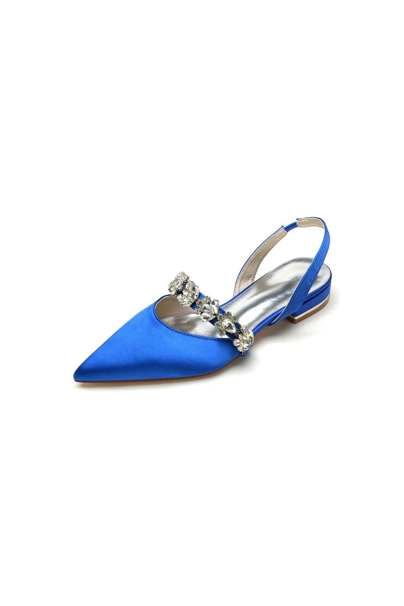 Pointed Toe Rhinestone Wedding Flats Low Heel Bridal Shoes