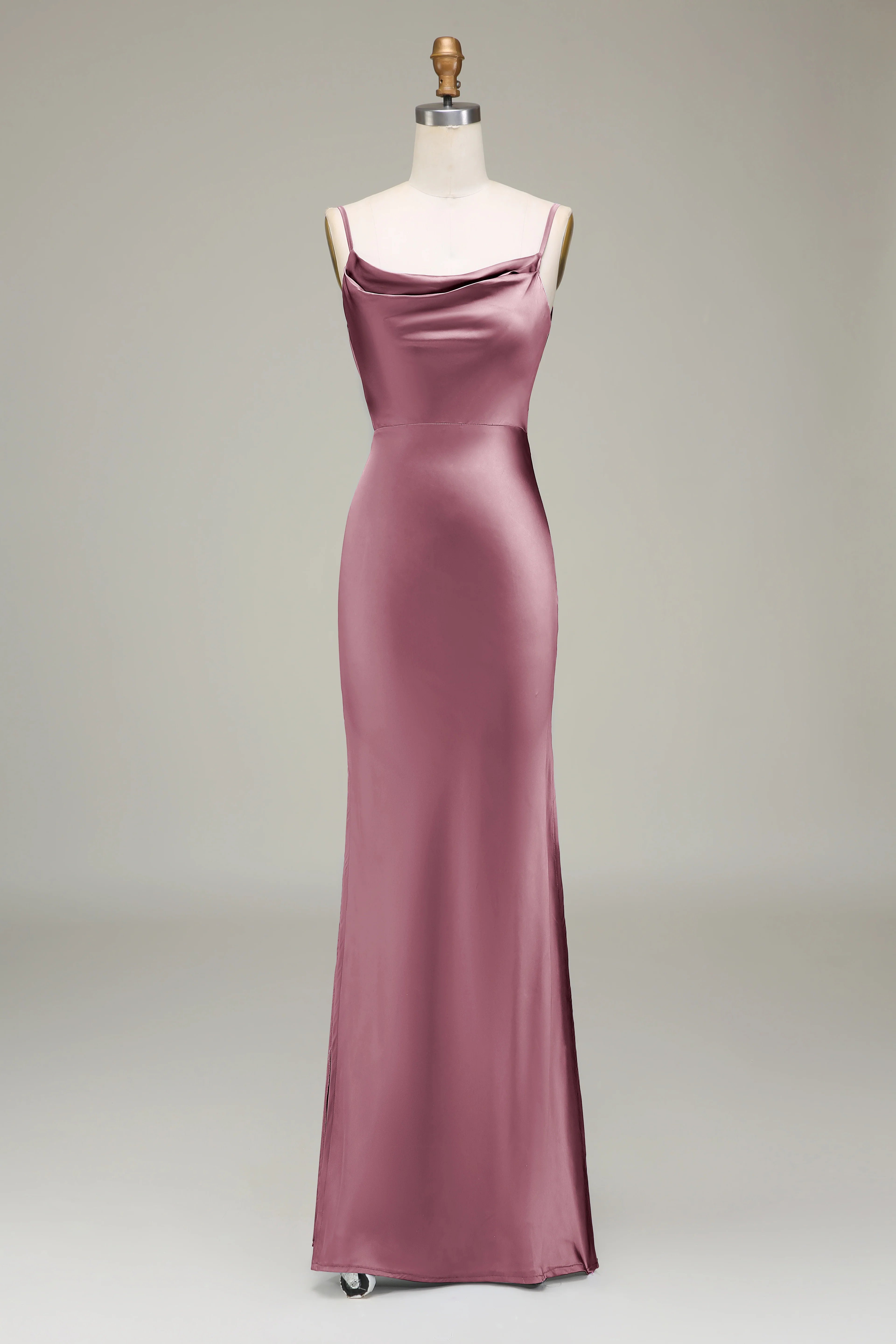 Sheath Spaghetti Straps Long Satin Bridesmaid Dress