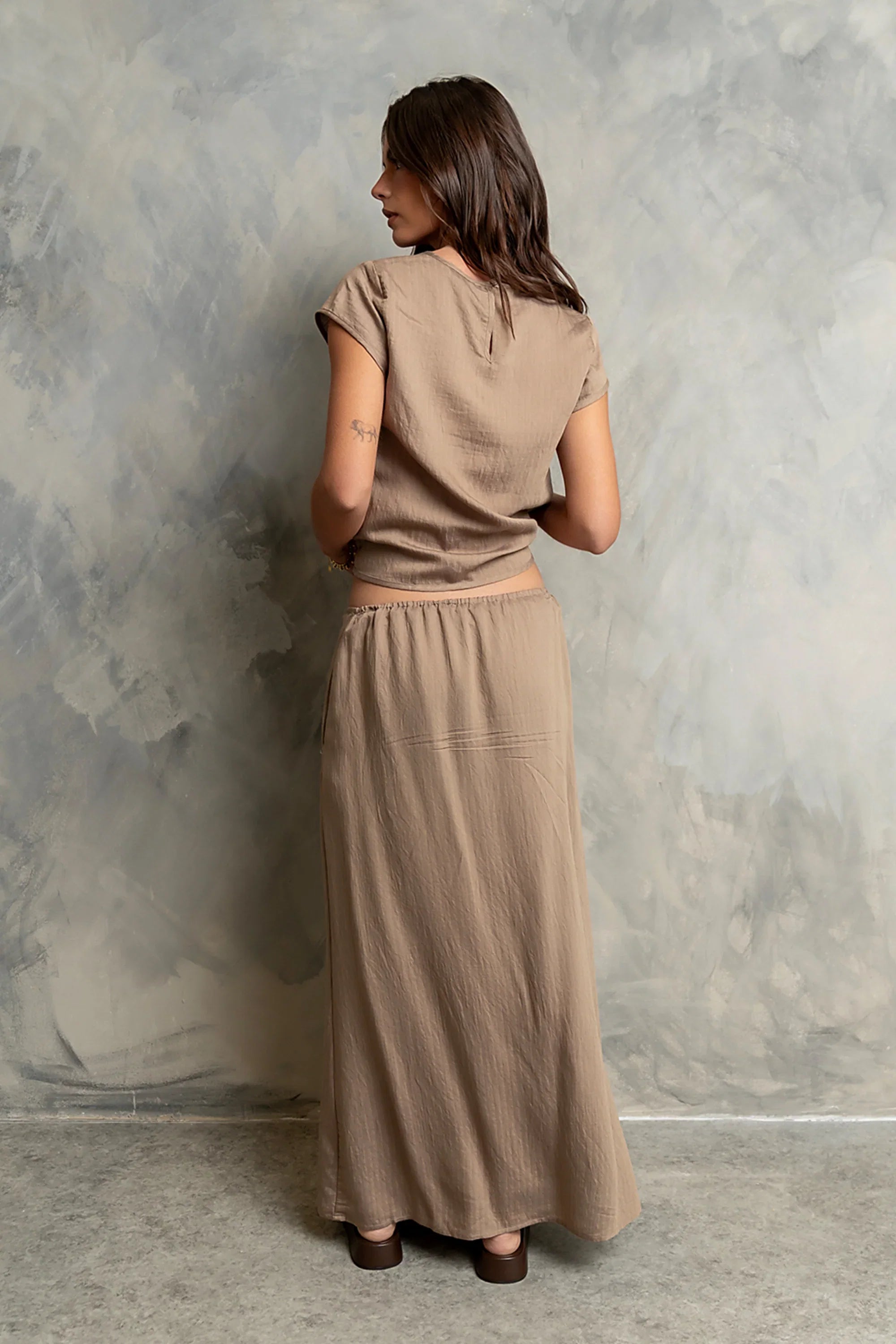 Polliana Textured Stripe Skirt in Mocha