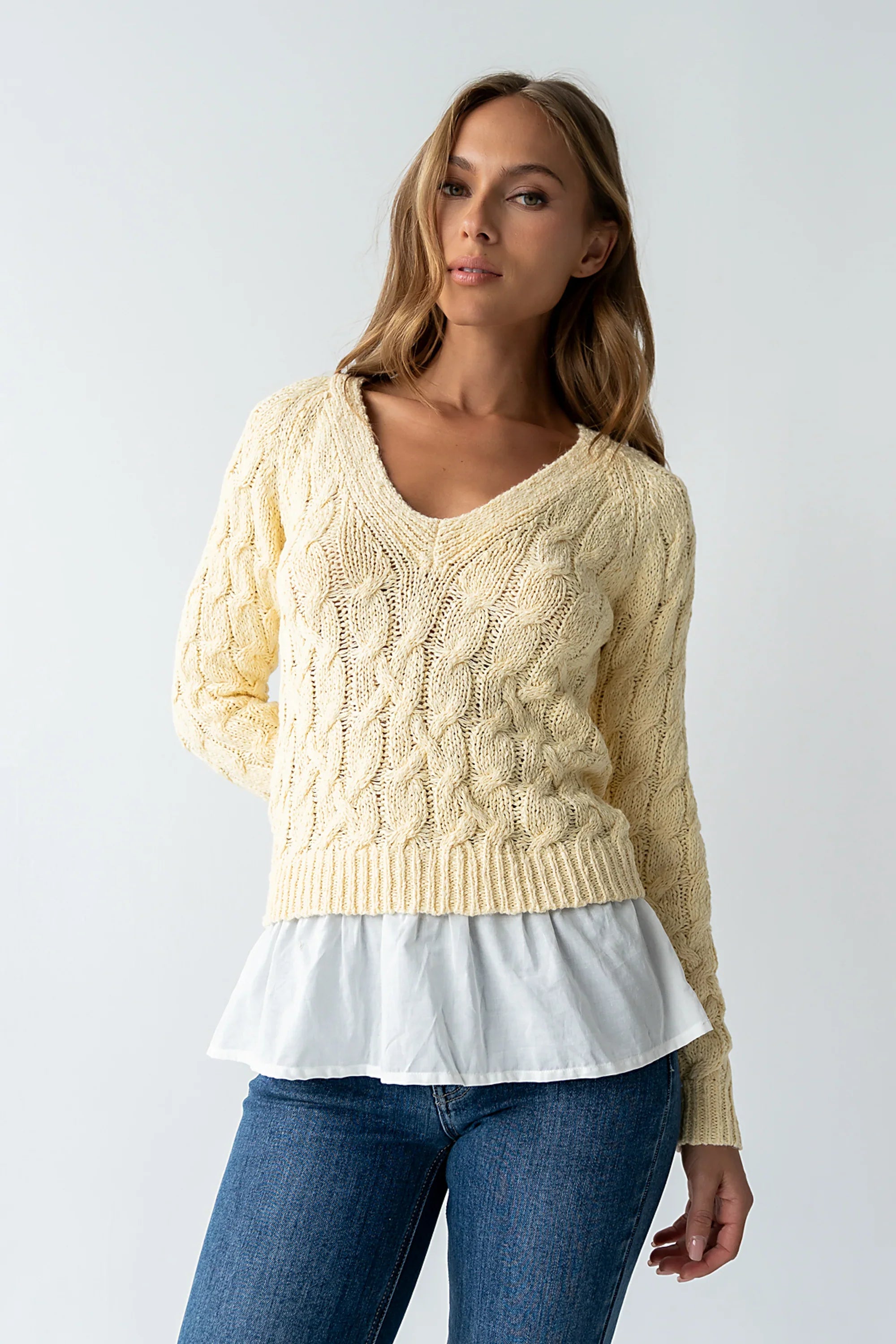 Zeke Cable Knit Sweater in Yellow