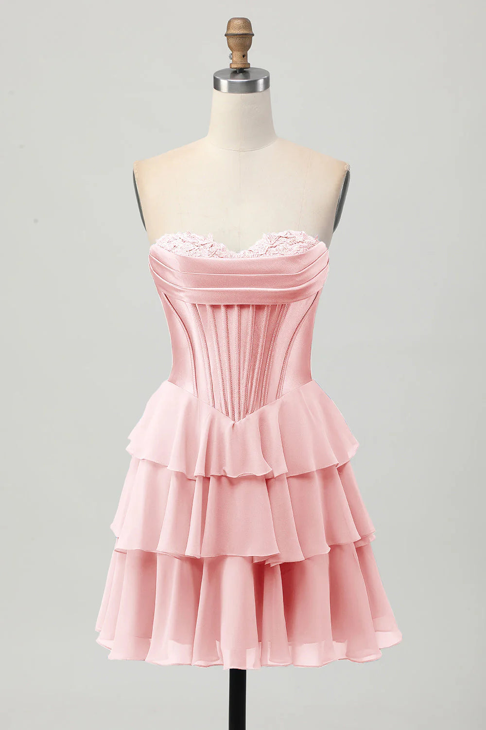 Tiered Strapless A Line Corset Blue Homecoming Dress