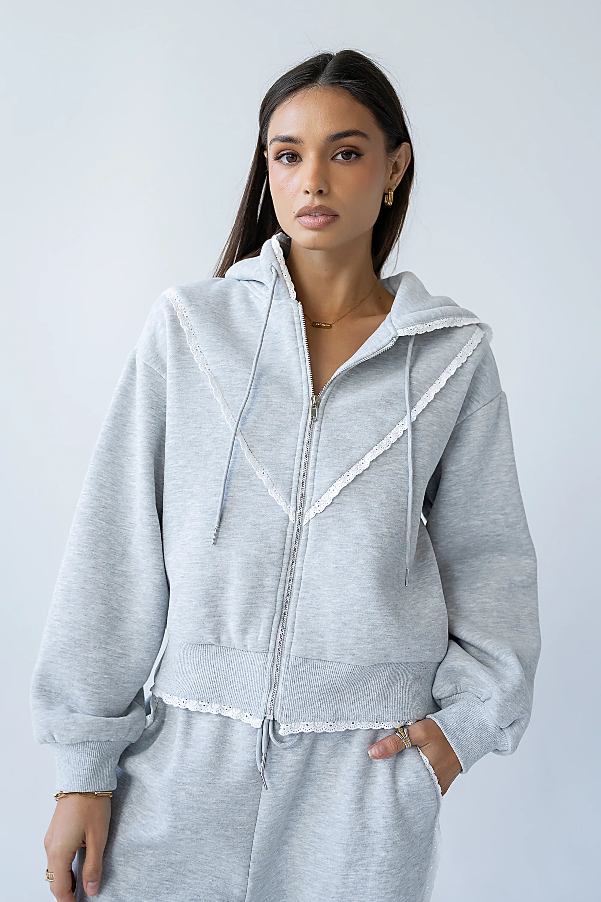 Sydney Lace Trim Zip Up