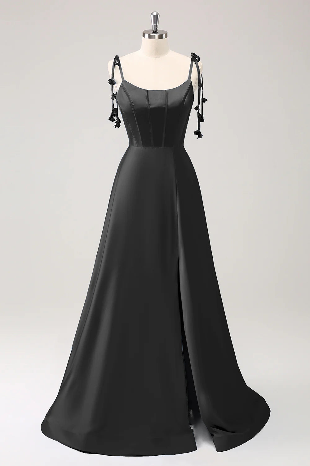 Dark Green A Line Spaghetti Straps Lace Up Back Long Bridesmaid Dress with Slit