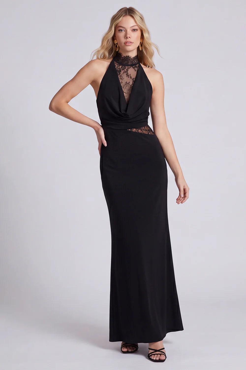 Black Lace High Neck Mermaid Formal Dress