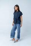 Darian Striped Button Up in Navy