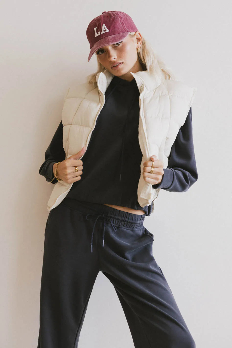 Bellese Quilted Puffer Vest in Bone FINAL SALE