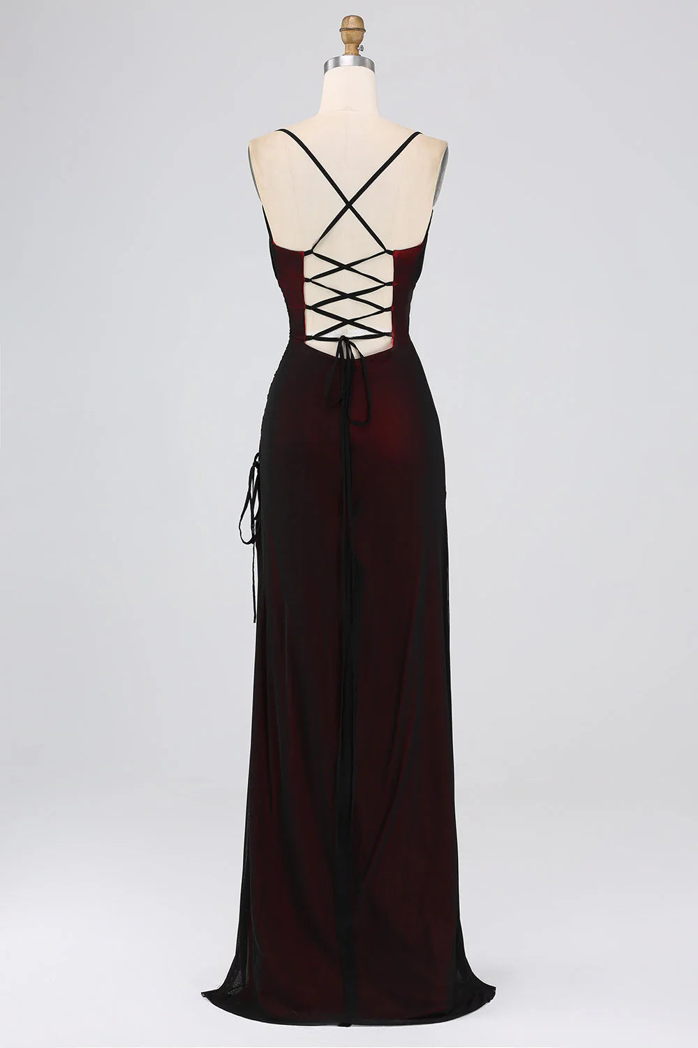 Black Red Sheath Spaghetti Straps Floor Length Bridesmaid Dress With Elasticity