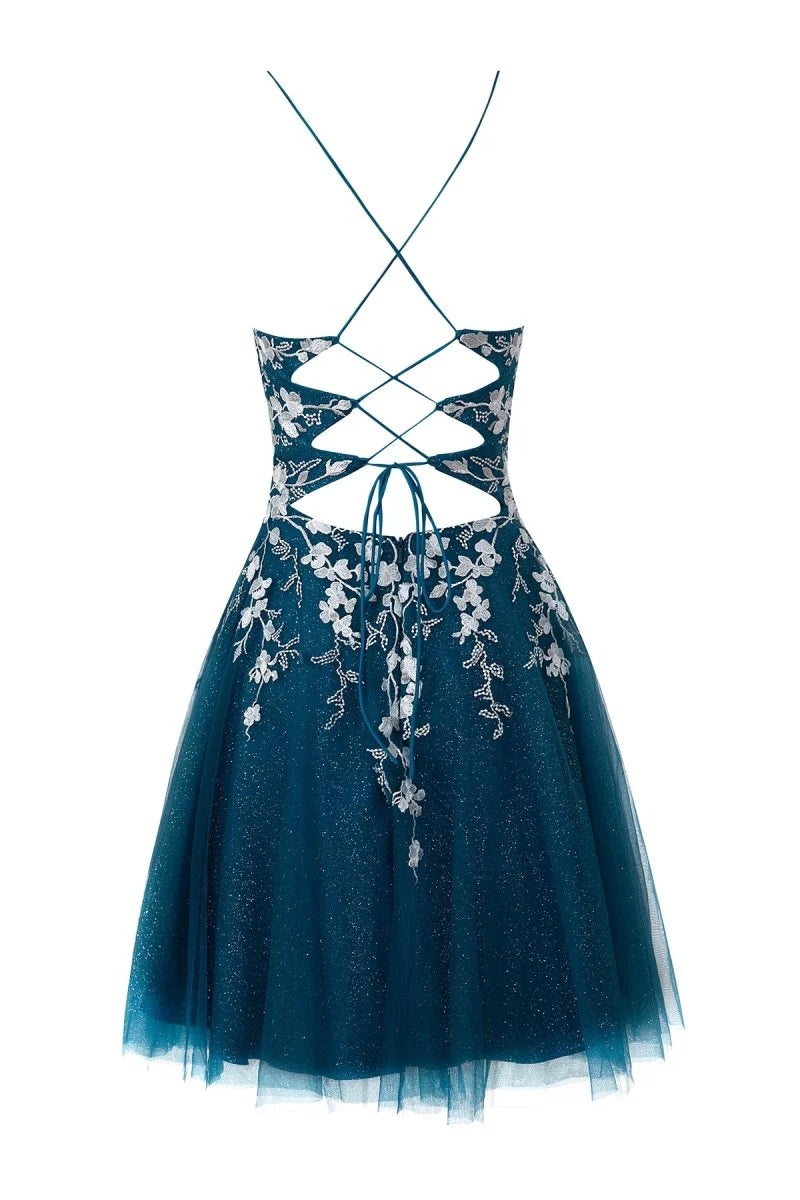 Aline Short Glitter Tulle Homecoming Dress with Appliques