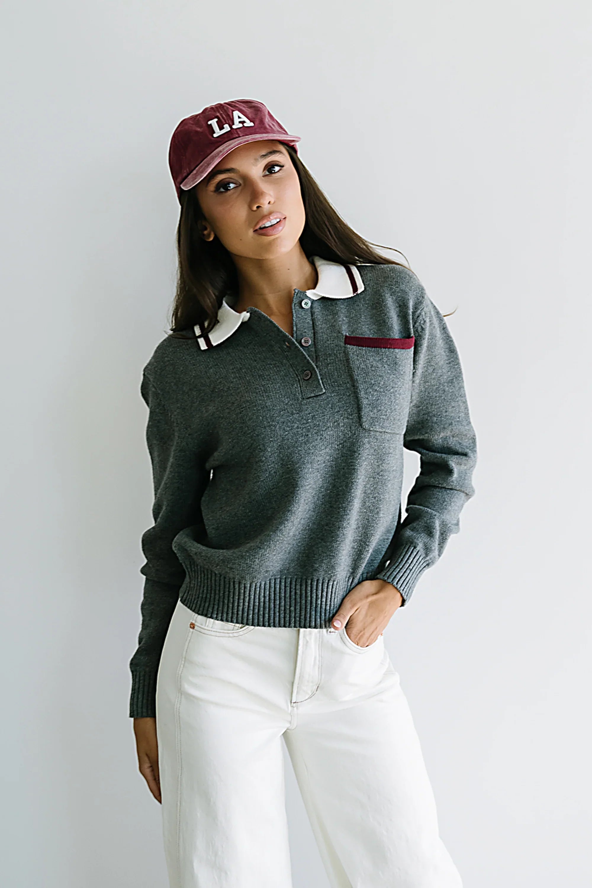 Justine Collared Sweater in Grey FINAL SALE