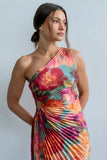 Asymmetrical Pleated Maxi Dress in Multi