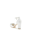 Rhinestone Pointed Toe Ankle Strap Satin Chunky Heel
