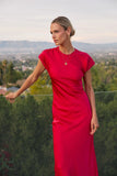 Hannah Satin Maxi Dress in Raspberry