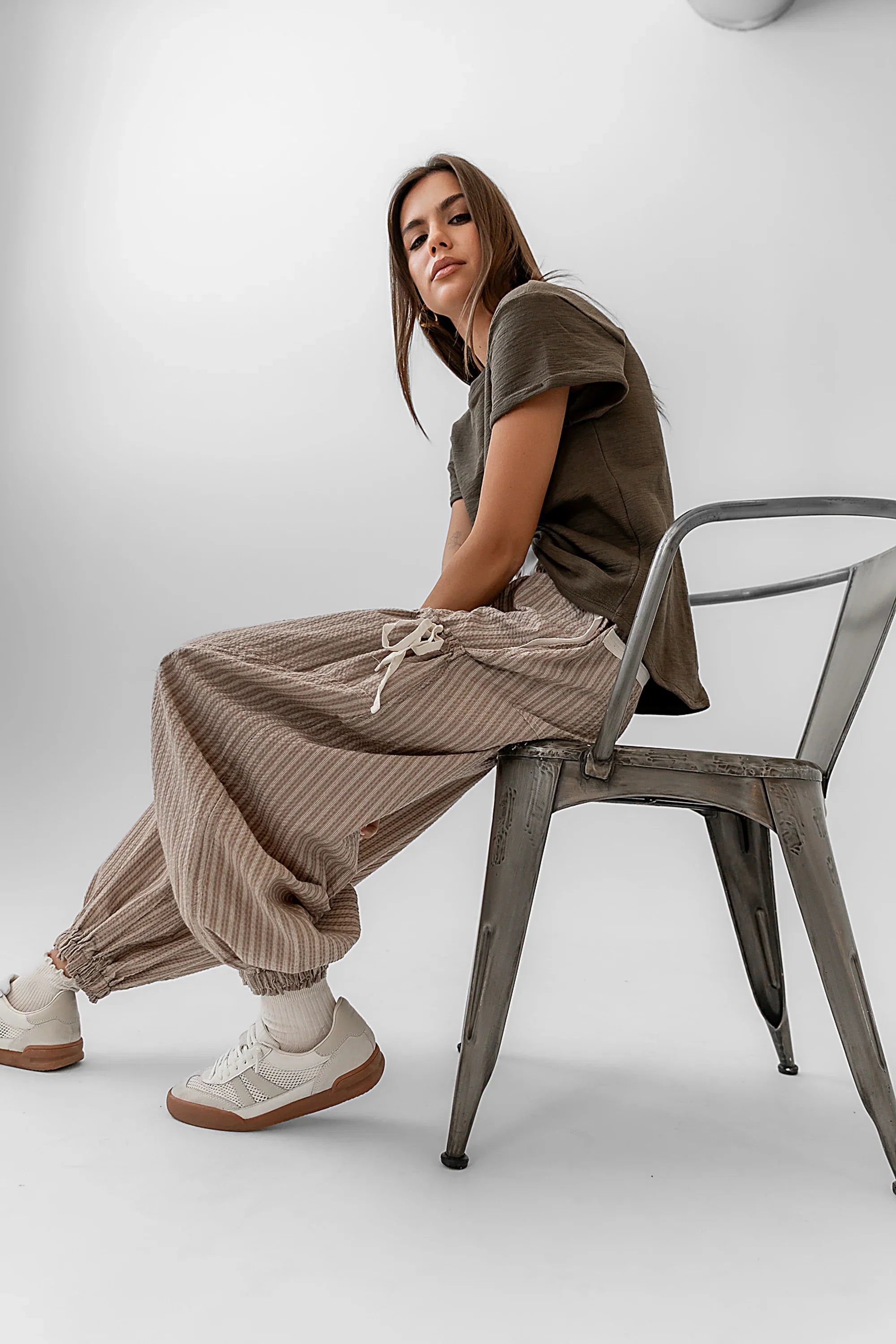 Emory Striped Baggy Pants in Mocha FINAL SALE